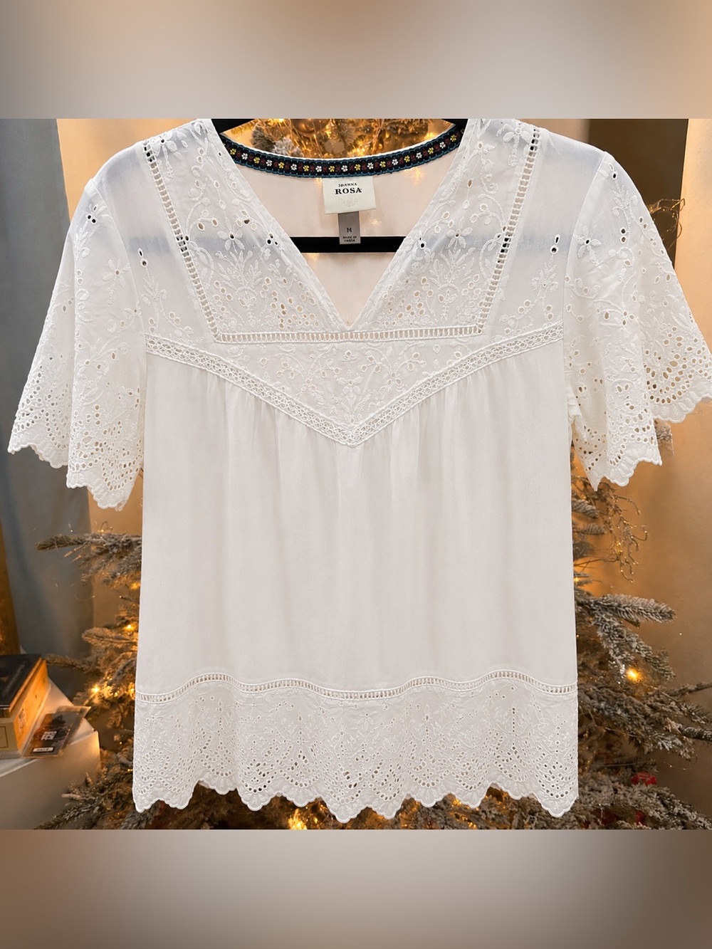 Knox Rose White Eyelet Lace Blouse size Medium